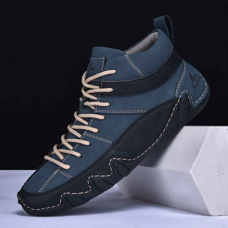 New Autumn 2024 Handmade Leather Men Boots Design Sneakers Man Breathable Casual Leather Shoes Men Ankle Boots Outdoor Fashion