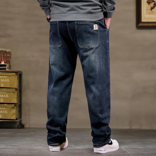 Extra Big Size Jeans Men High Elastic Waist Baggy Denim Pant Male Plus Large Loose Slim Fit Cowboy Trouser 8XL 6XL Classic Black