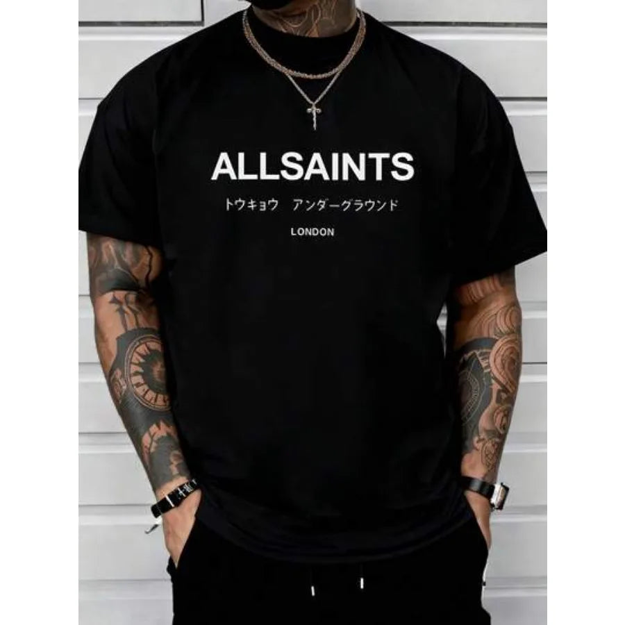 AllSaints Tokyo Underground London T-Shirt Minimalist Black Tee With Japanese & English Text