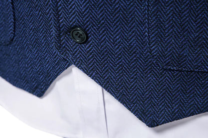 Tailored Collar Vest for Men Single Breasted Herringbone Tweed Suit Vest Mens Formal Striped Waistcoat Punk Groomsmen Wedding