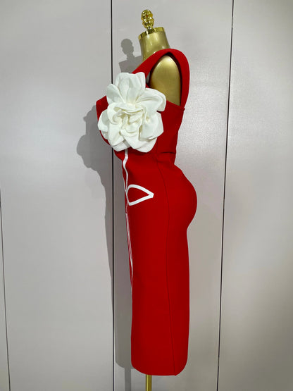 Sexy Off Shoulder White Flower Black Red Bodycon Bandage Long Dress Women Luxury Celebrity Evening Club Elegant Party Gowns