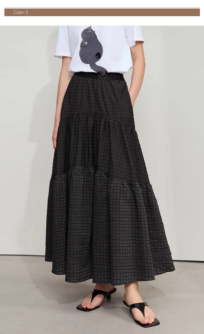 Minimalist Casual Halter Skirt Women 2025 Summer New Office Lady Solid Color Pockets Loose A line Cake Long Skirt 12542072