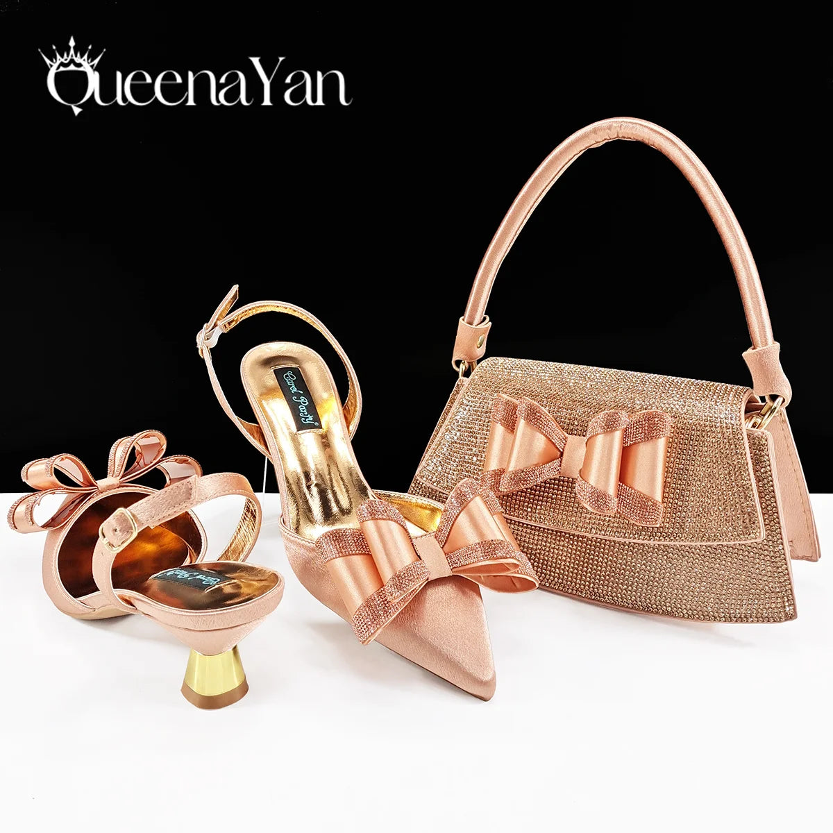 Italian Design High Quality Elegant Butter-fly Design Decoration Peach Color Party Wedding Women Shoes and Bag
