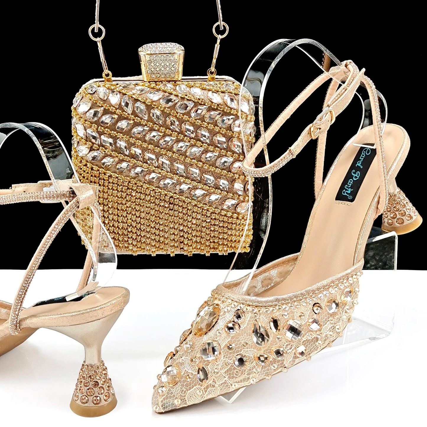 Italian Design Mini Three-Dimensional Hard Bag Tassel Decoration Bag Nigeria Elegant Shoes and Bag Set Women Shoes