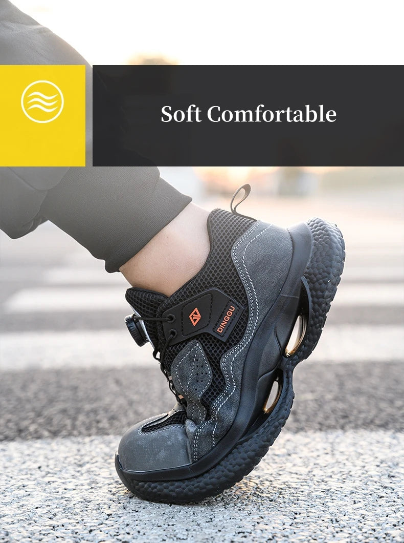 Safety Shoes Men Steel Toe Work Shoes Rotated Button Lightweight Indestructible Anti-smash Safety Boots Protective Work Sneakers