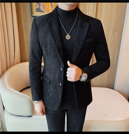 British Style Solid Color Slim Suit Jacket Men Fashion Casual Business Blazers Coats High Quality Social Wedding Elegant Jackets