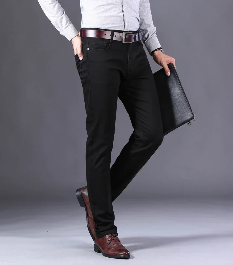 2025 New Wine Red Jeans Men Fashion Casual Classic Style Business Straight Fit Soft Trousers Male Advanced Pants