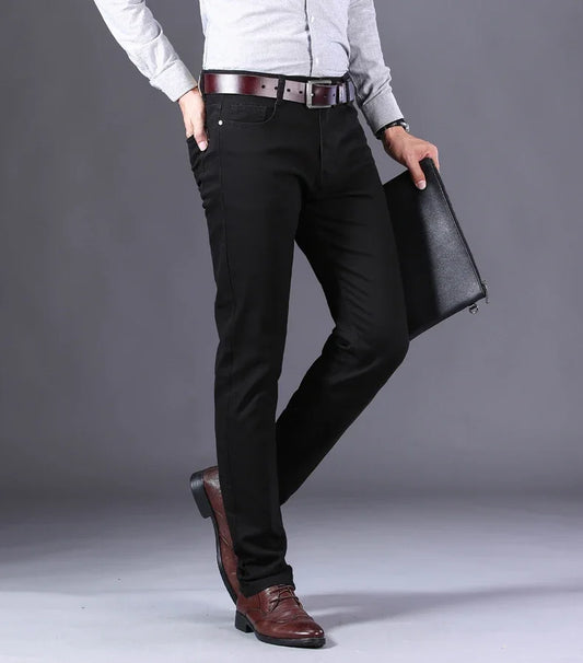 2025 New Wine Red Jeans Men Fashion Casual Classic Style Business Straight Fit Soft Trousers Male Advanced Pants
