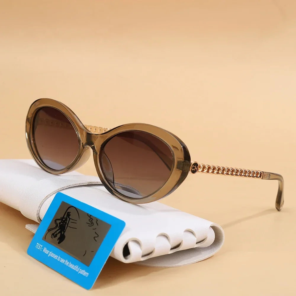 2025 New Trend Oval Polarized Sunglasses Women's Chain Hollow Frame Cat Eye Sun glasses Women's Fashion Luxury Design Glasses