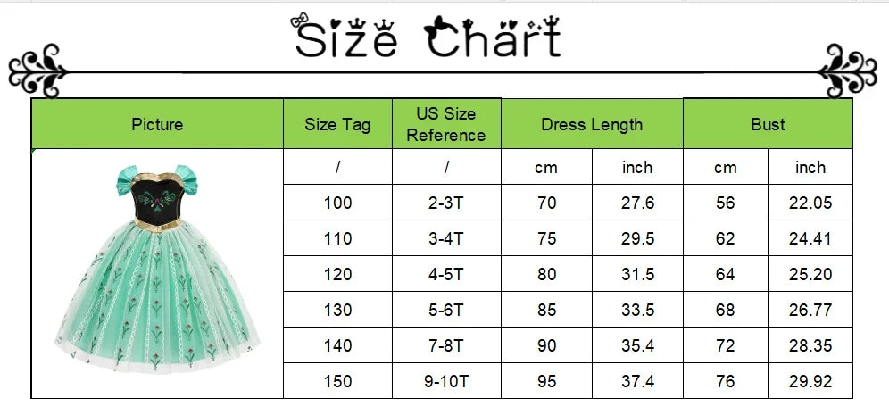 Elsa Anna Dress for Girls Short Sleeve Dress Snow Queen Floral Print Dress Cosplay Birthday Party Children Kids Carnival Clothes