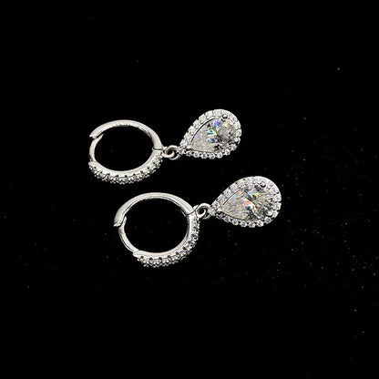 1carat Waterdrop Moissanite Hoop Earrings for Women D Color Pear/Heart/Oval Cut Halo Diamond Earring 925 Sterling Silver Jewelry