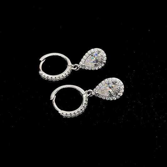 1carat Waterdrop Moissanite Hoop Earrings for Women D Color Pear/Heart/Oval Cut Halo Diamond Earring 925 Sterling Silver Jewelry