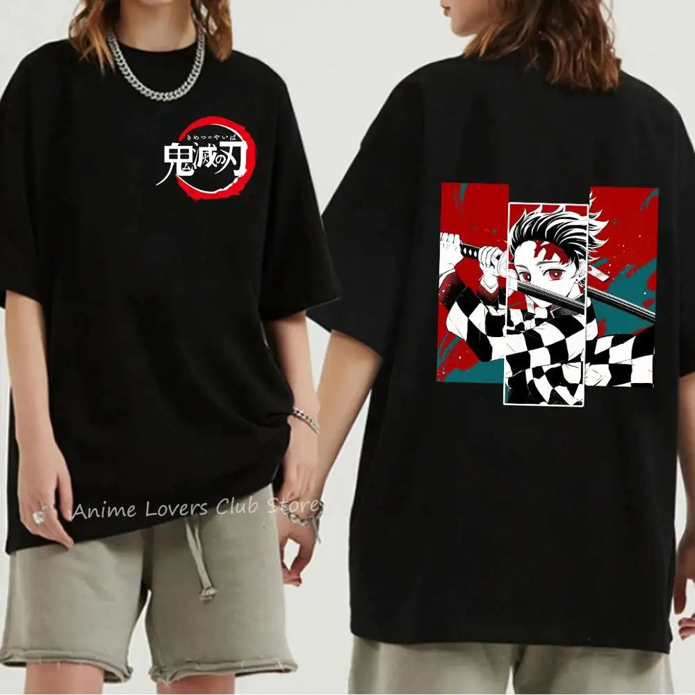 Japanese Anime Demon Slayer Graphic Print T Shirt Fashion Casual Crew Neck Short Sleeve Plus Size T Shirt Women