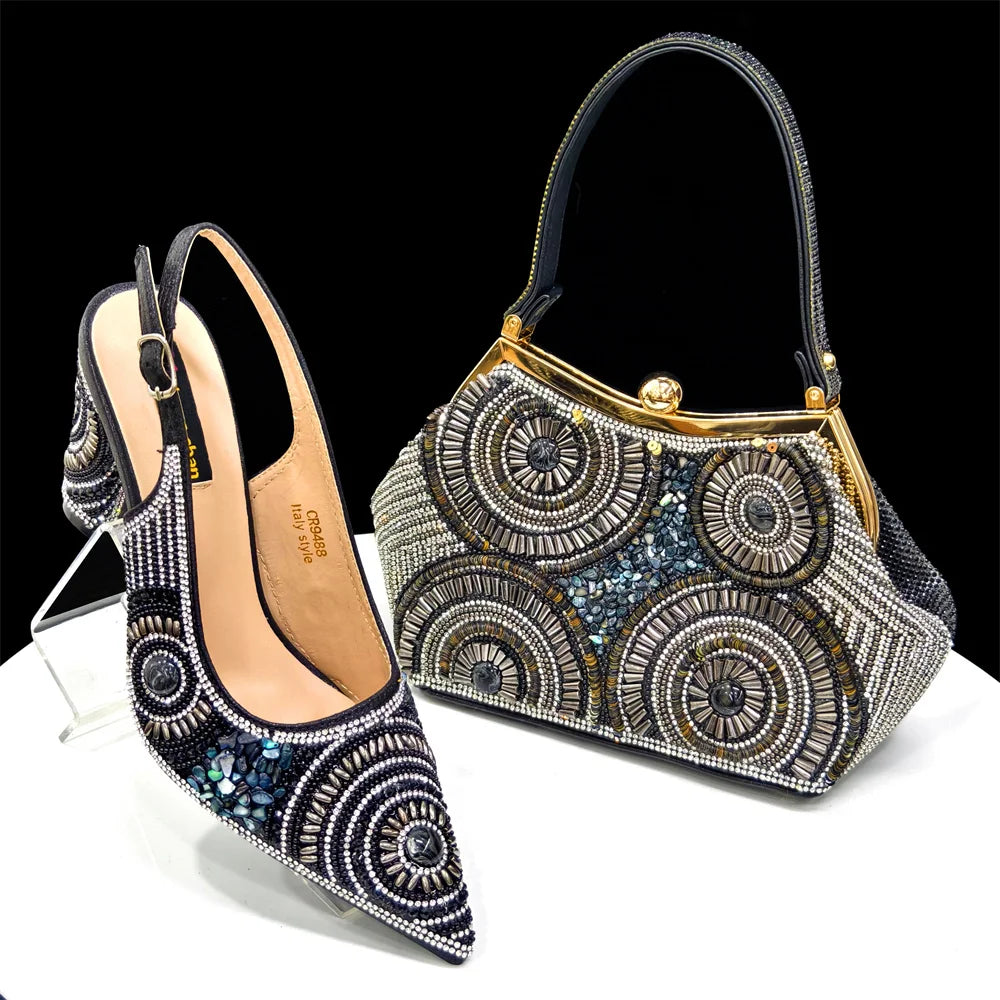 Elegant Italian Design Women's Party Shoes With Matching Handbag - Perfect for Hot African Weddings Stylish Heels and Bag Set