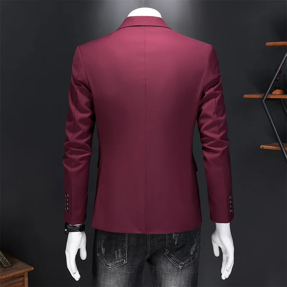 Plus Size 6XL-M Fashion Mens Solid Color Suit Jacket High Quality Business Slim Fit Casual Blazers Formal Social Wedding Tuxedo