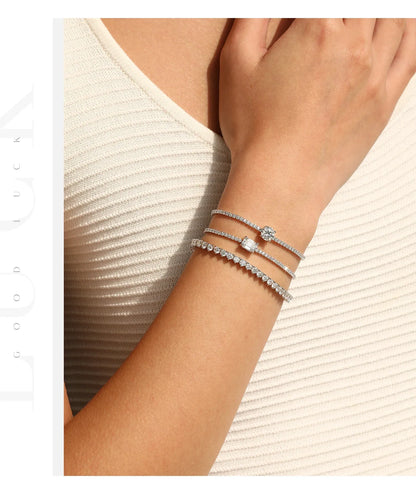 1CT Round D Color Moissanite Tennis Bracelet 925 Sterling Silver Luxury Stackable Bracelets For Women Vacation Jewelry