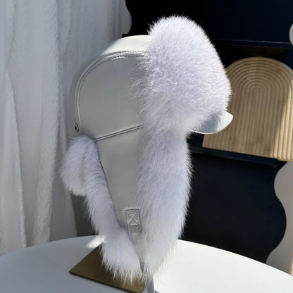100% genuine fox fur ear-protecting hat Men real raccoon fur bomber hat Women winter warm fur real sheep leather snow hat