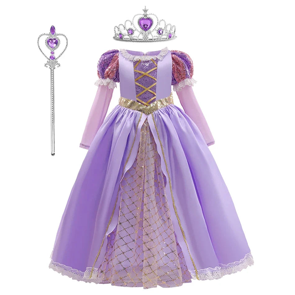 Rapunzel Purple Dress Princess Costume Sets Children Birthday Carnival Halloween Party Fancy Girls Ball Gown Cosplay Clothes
