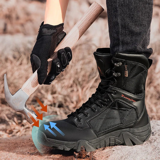 High-Top Anti-Smashing Work Boots Outdoor Waterproof Safety Shoes Steel Toe Non Slip Men's Boots Fashion Protective Men Shoes