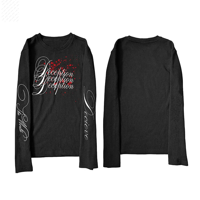 Y2K Pure Cotton Design Letters Fashion American Long Sleeve Retro High Street Hip-Hop Rock Street Men's Tops Casual Long Sleeve
