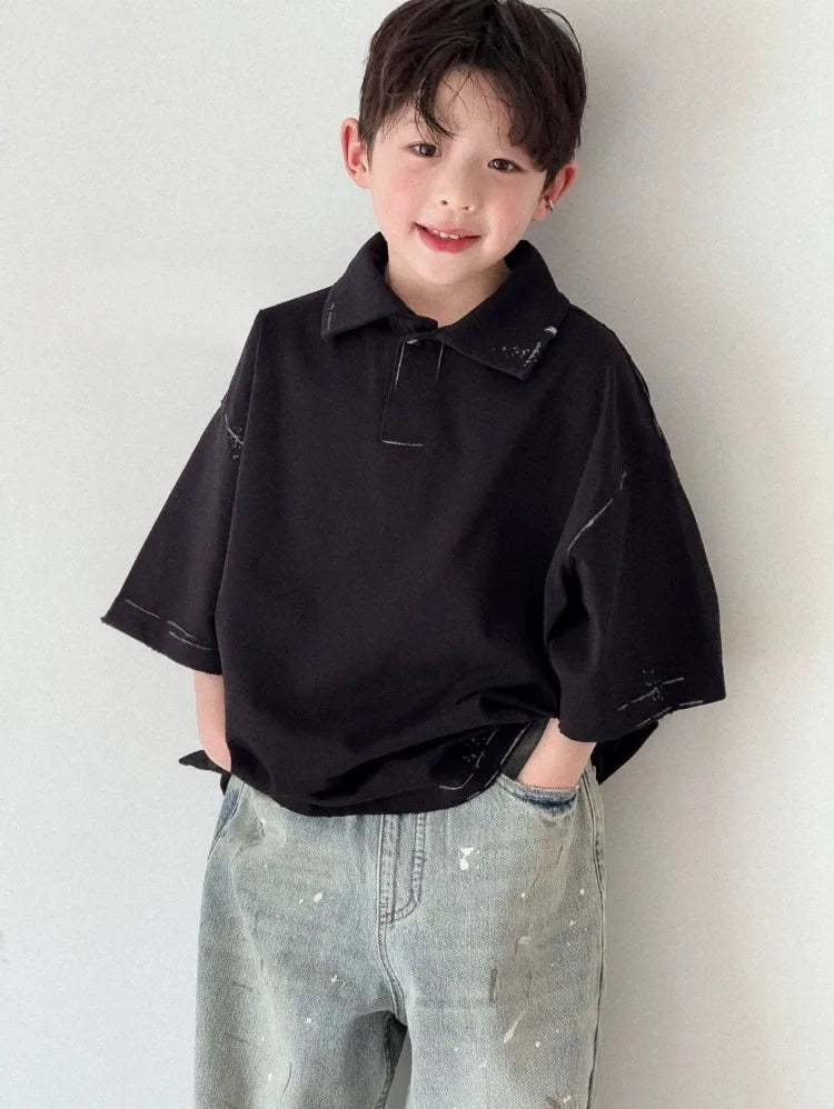 Boys' Polo Short Sleeve T-Shirt Summer Casual Stylish Versatile Toddler Big Kids Tops