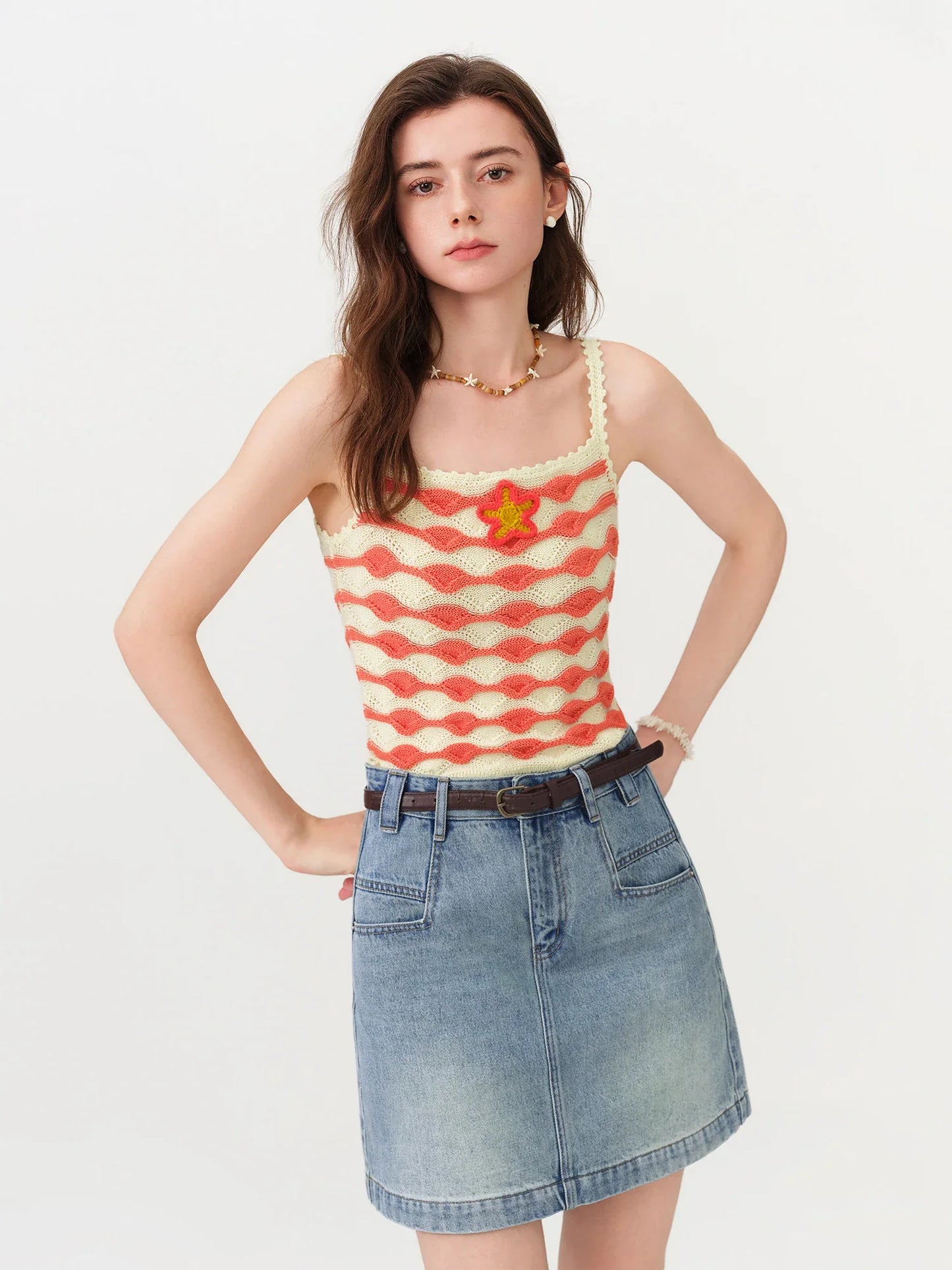 Color Clash Floral Contouring Knit Strapless Backless Top 2026 Summer New Arrival for Women's Modern Fashion Unique Design