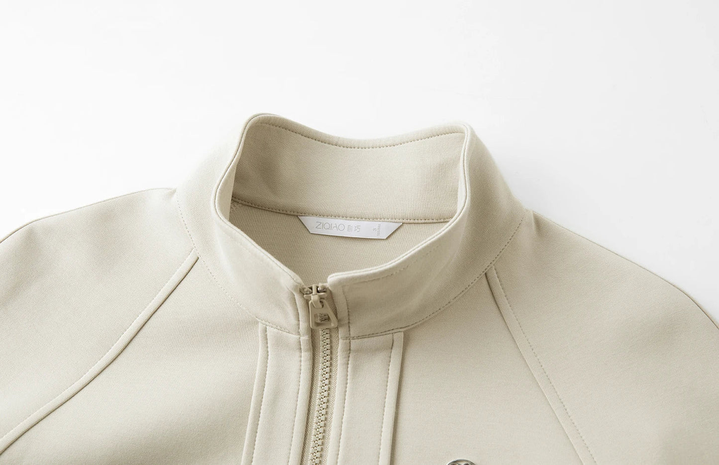Stand Collar Women Casual Coats Oatmeal Zip-up Cropped Sweatshirt Jacket 2024 Autumn Cotton Short Sweatshirts 24ZQ94212