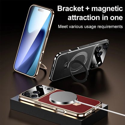 Magnetic Bracket Leather Phone Case For iPhone 17 Pro Max Air 16 15 14  17promax 16promax Magsafe Shockproof Funda Cover