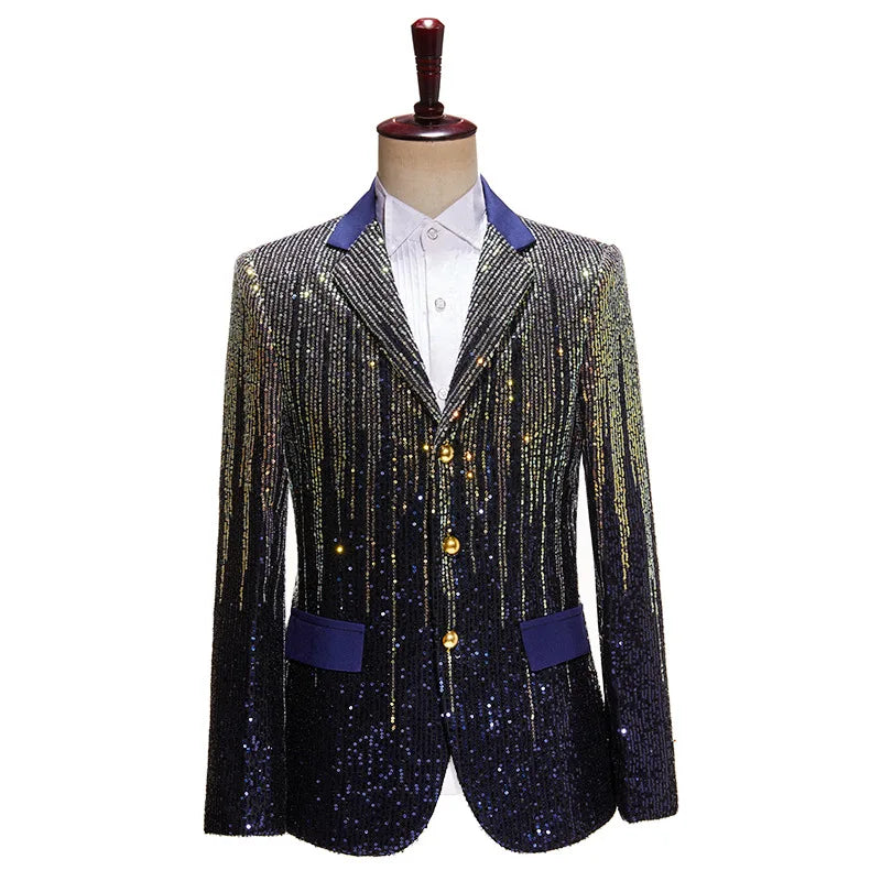 Men's One Button Glitter Blazer, Gradient Color Sequin Dinner Suit Jacket for Weddings, Parties, Proms, and Nightclubs