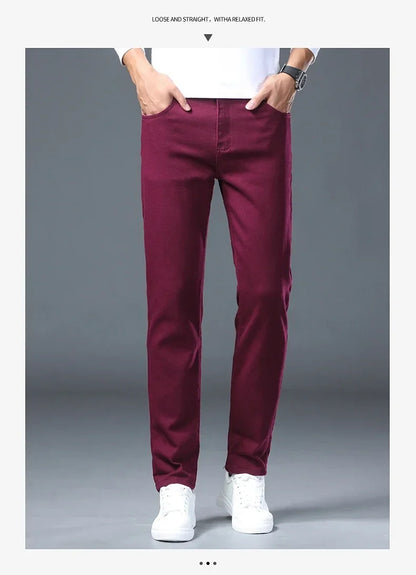 Fashion Classic Jeans Men Solid Color Casual Streetwear Hip-hop Trousers Stretch Slim-fit Embroidered Denim Pants