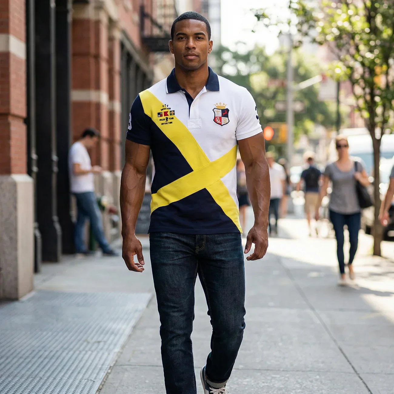 Men's polo shirt Short-sleeved casual fashion polo shirt cross stitching color contrast classic pattern embroidery stitching