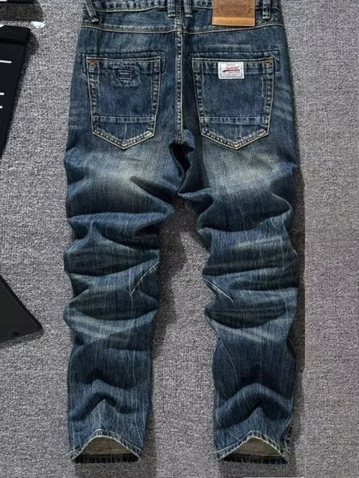 Spring Autumn Trendy Vintage Washed Jeans Men's Loose Straight Leg Fashionable Youth Casual Cotton Denim Anti-Bacterial