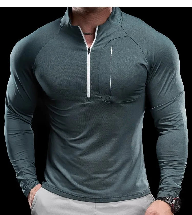 2024 New Men's Sports Gym Fitness Tops Running Training Clothes Round Neck Quick-drying Breathable Long-sleeved T-shirt Autumn