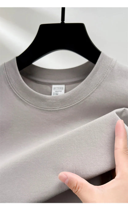 High quality 100% cotton short sleeve men's T-shirt summer round neck loose casual solid color plus size breathable top women