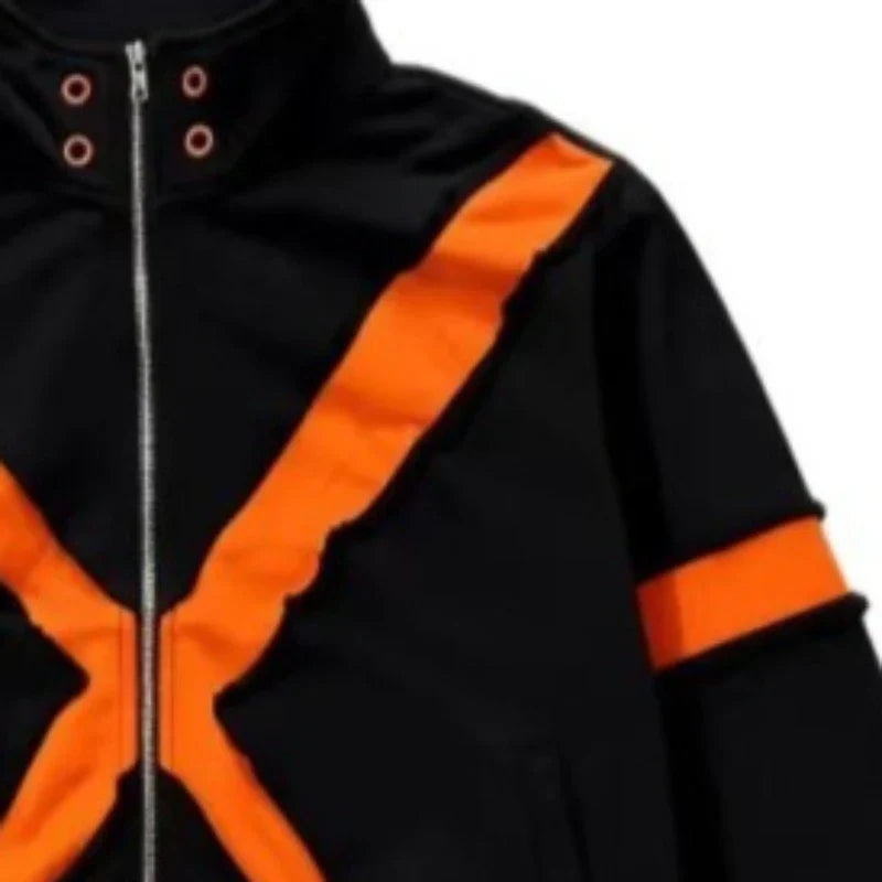 Mens Jacket Harajuku American Streetwear Color Block Patchwork Zip Up Long Sleeve Coat Loose Fit Casual Unisex Fashion Trend New