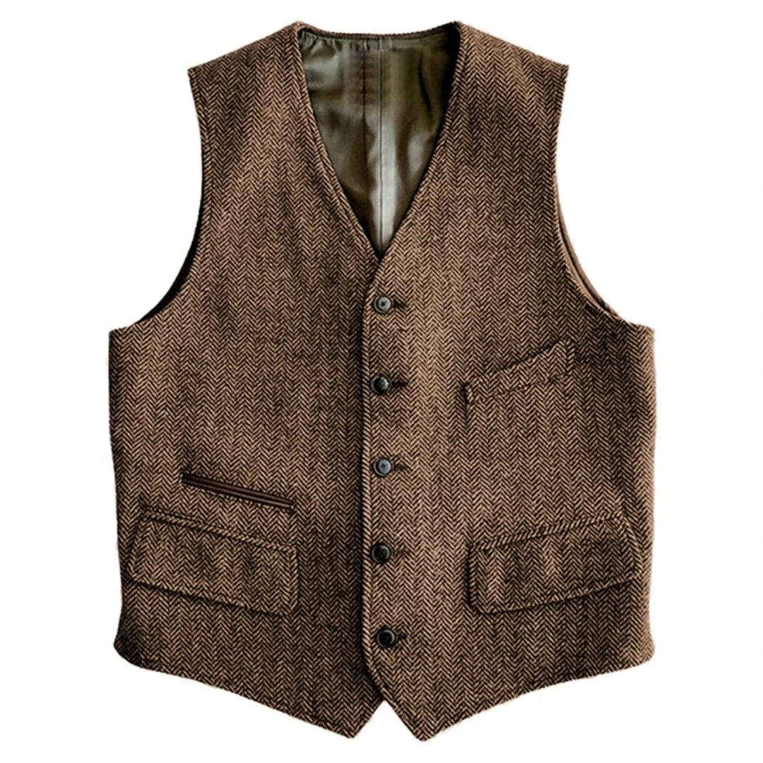 Men Vest Green Herringbone Single Button V Neck Waistcoat For Wedding Banquet Business Office Work Daily Casual Men Suit Vest