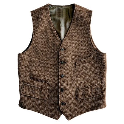Men Vest Green Herringbone Single Button V Neck Waistcoat For Wedding Banquet Business Office Work Daily Casual Men Suit Vest