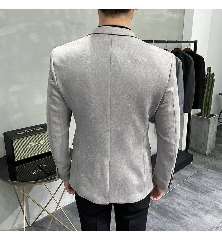 Plus Size 4XL-M Autumn Deerskin Velvet Jackets Blazer 6 Color Men Business Slim Blazers Hommes Casual Wedding Tuxedo Suit Coat
