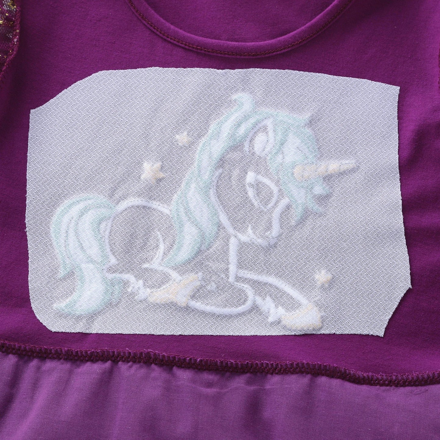 Summer New Girl's Cotton Unicorn Embroidered Mesh Spliced Sleeveless Dress SH1701