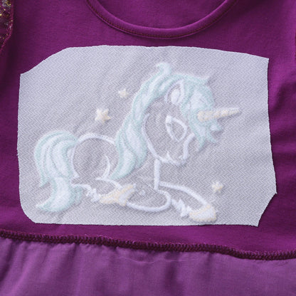 Summer New Girl's Cotton Unicorn Embroidered Mesh Spliced Sleeveless Dress SH1701