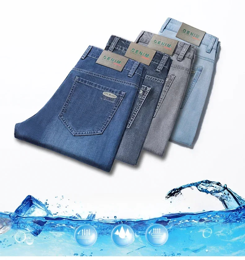 New Men's Thin Lyocell Jeans Soft Business Stretch Fashion Trousers Slim Brand Casual Elasticity Denim Pants Male Clothes