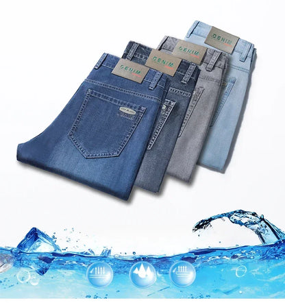 New Men's Thin Lyocell Jeans Soft Business Stretch Fashion Trousers Slim Brand Casual Elasticity Denim Pants Male Clothes