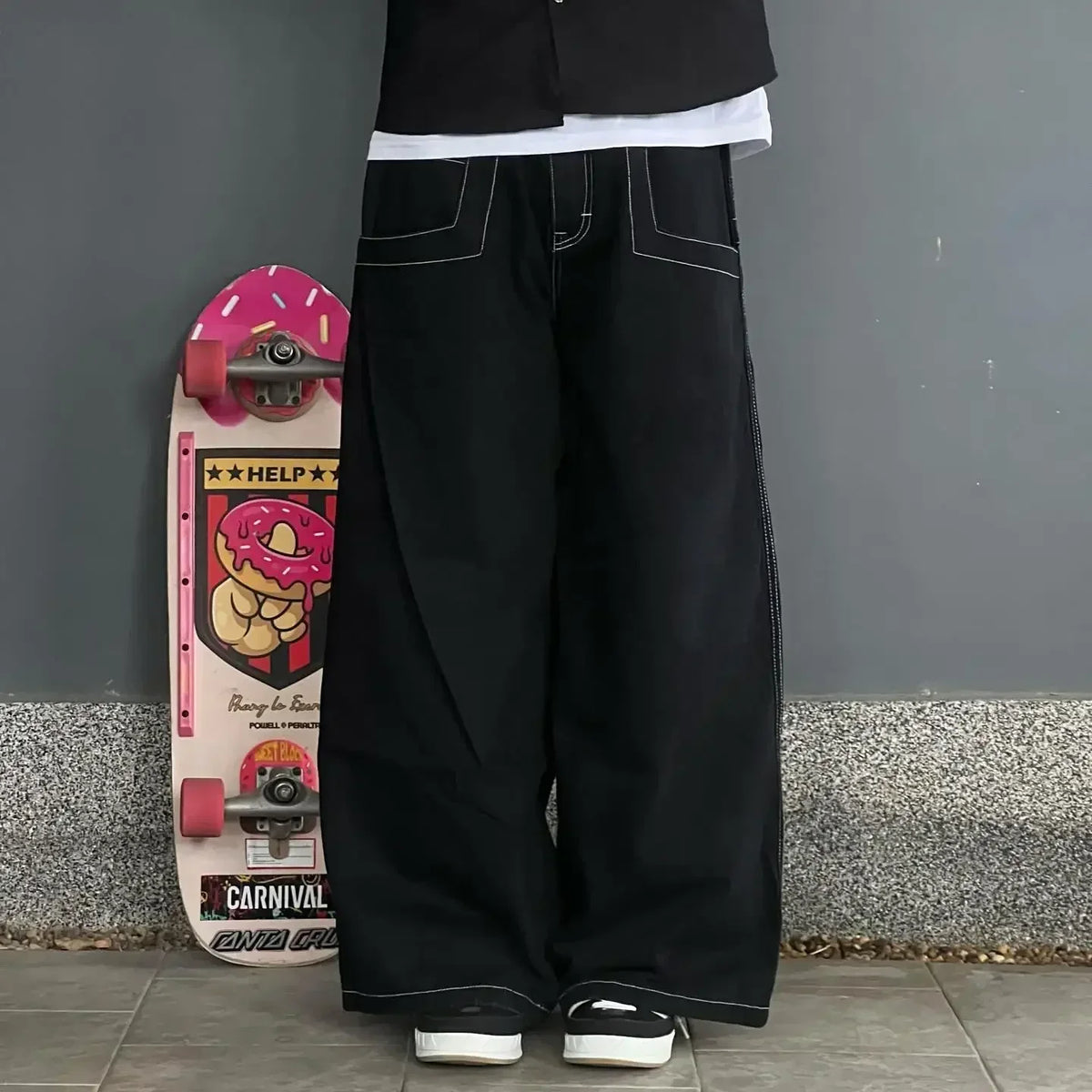 Y2k Baggy New Wexwear Stripes Black Pants Embroidered Jeans Streetwear Men Harajuku Hip Hop Women High Waist Wide Trouser