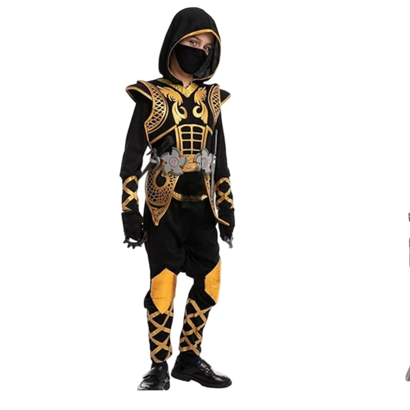 Ninja Halloween Costume for Boys Girls Superhero Outfit with Accessories Red Golden Ninja Carnival Party Cosplay Clothes