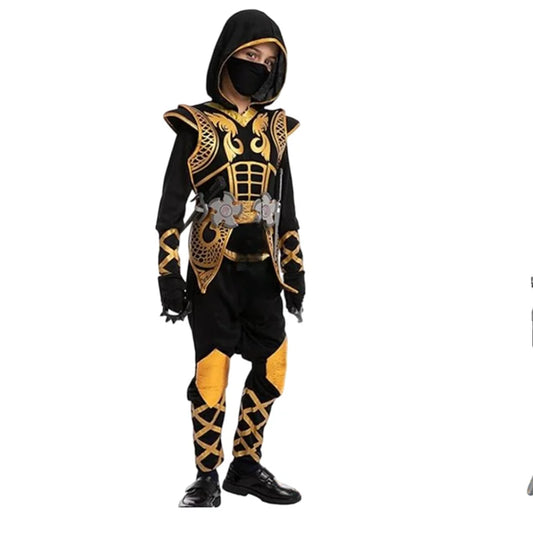 Ninja Halloween Costume for Boys Girls Superhero Outfit with Accessories Red Golden Ninja Carnival Party Cosplay Clothes