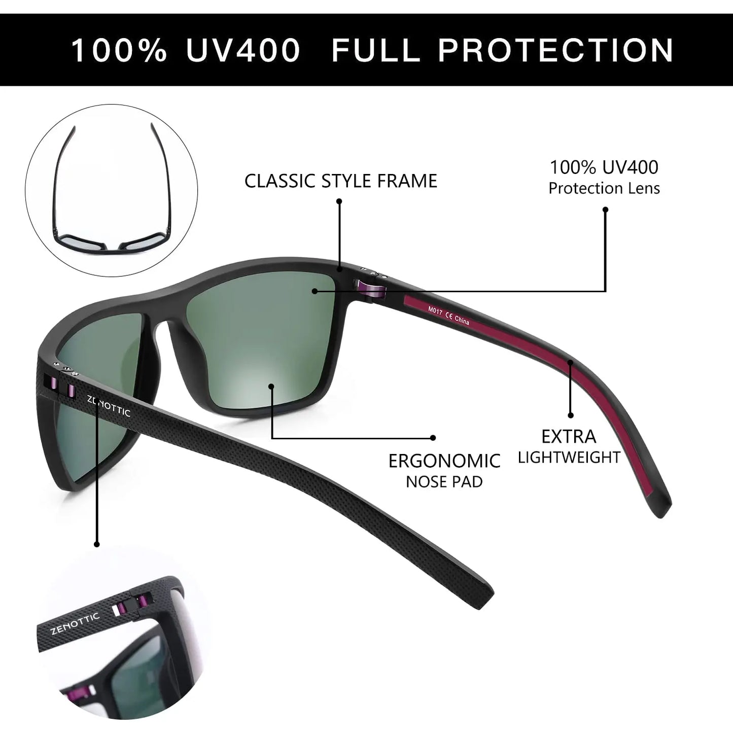 Polarized Sunglasses for Men Shades Lightweight TR90 Frame UV400 Protection Square Outdoor Trave Driving Sun Glasses