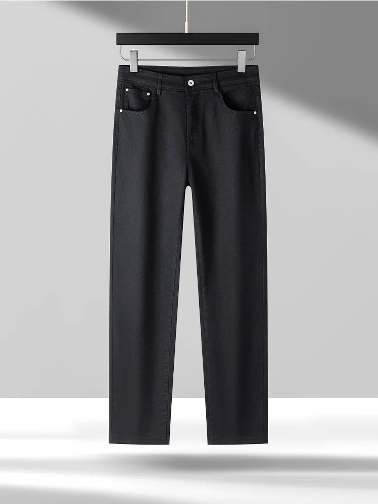 High Quality Lyocell Jeans Men Spring Autumn New Fashion Straight Long Pants Soft Business Brand Classic Stretch Denim Trousers