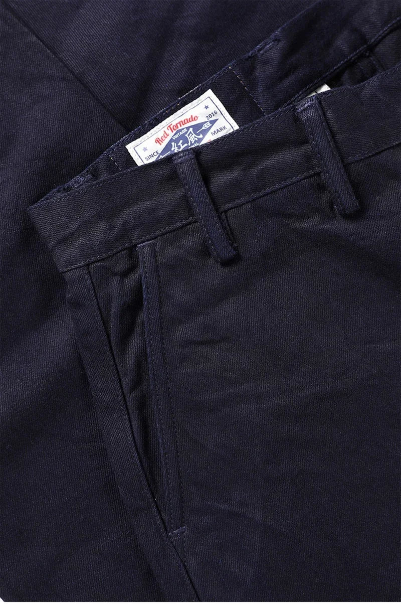 Blue-Black Officer Trousers Slim Straight Fit 14oz Indigo Selvedge Denim Jeans