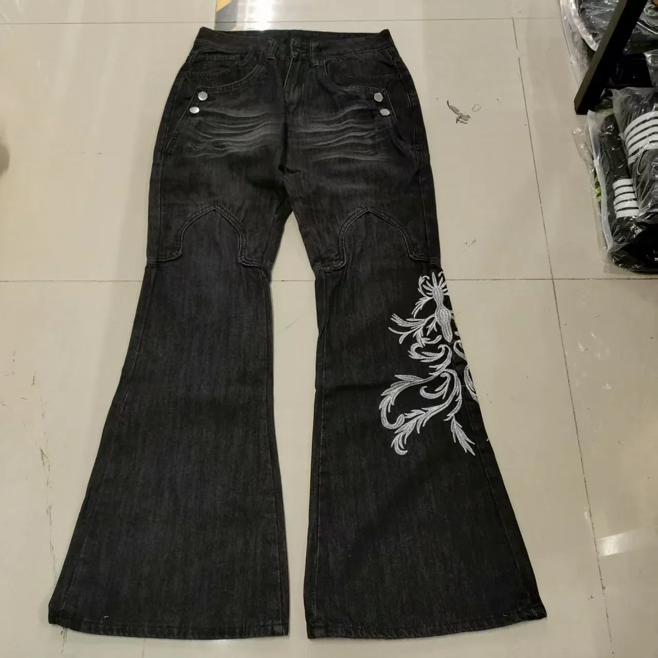 Y2K Micro La Retro Wide Jeans 2006 Leg Pants New High Waist Harajuku Loose Embroidered Women Jeans with Rock Punk Style