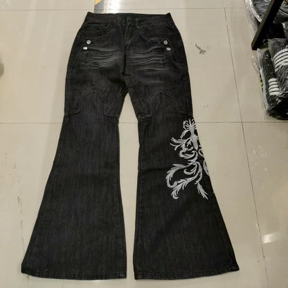 Y2K Micro La Retro Wide Jeans 2006 Leg Pants New High Waist Harajuku Loose Embroidered Women Jeans with Rock Punk Style